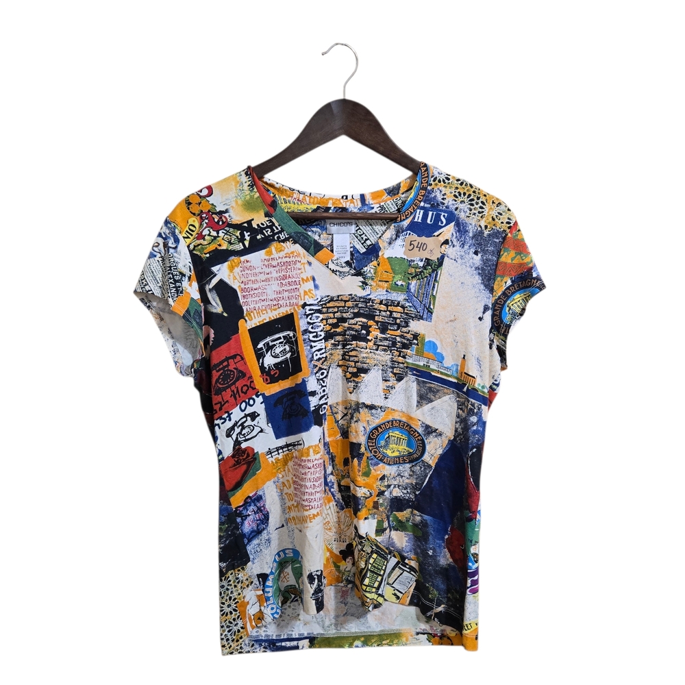Chico's Multicolor Graphic Short Sleeve Tee